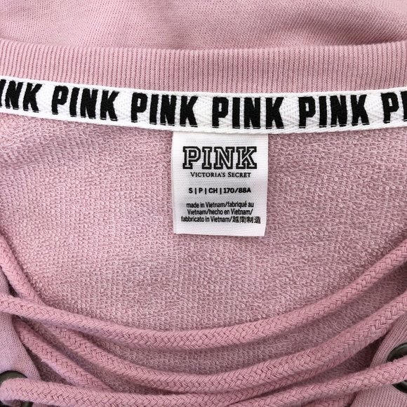 PINK Lace Up Campus Crew Sweatshirt - Picture 5 of 6